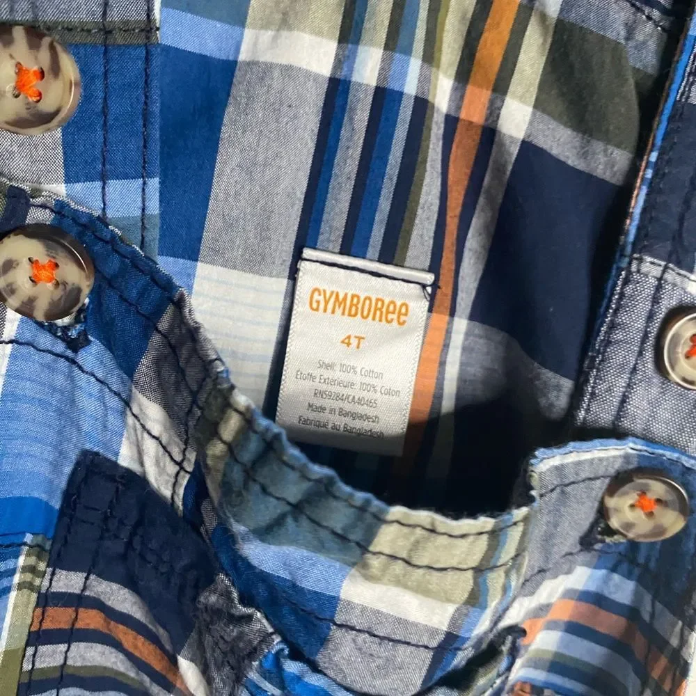 Gymboree NEW Toddler Boy Blue Plaid Patchwork Shortalls  Shorts Overalls 4T